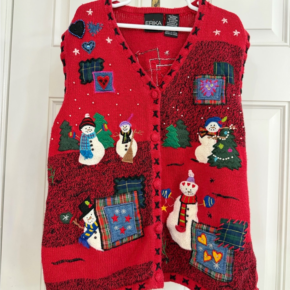 Erika Vibrant Red Snowman Sweater Vest